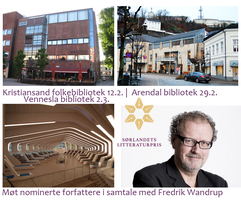 Fredrik Wandrup leder samtalene med nominerte forfattere i Kristiansand, Arendal og Vennesla