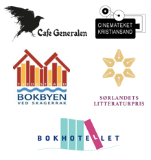 Sponsorer, logo Cafe Generalen, Cinemateket Kristiansand, Bokbyen ved Skagerak, Sørlandets litteraturpris og Bokhotellet